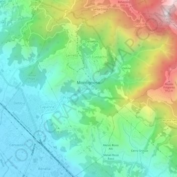 Mappa topografica Piazza, altitudine, rilievo
