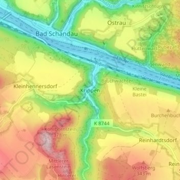 Mappa topografica Krippen, altitudine, rilievo