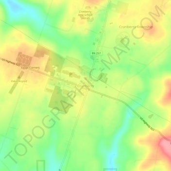 Mappa topografica Cranberry, altitudine, rilievo