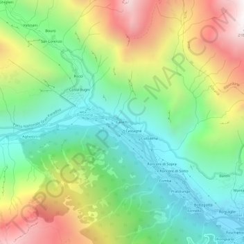 Mappa topografica Casetti, altitudine, rilievo