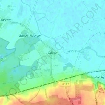 Mappa topografica Gusow, altitudine, rilievo
