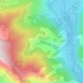 Mappa topografica Jou, altitudine, rilievo