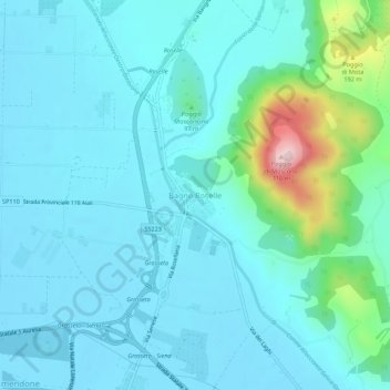 Mappa topografica Bagno Roselle, altitudine, rilievo