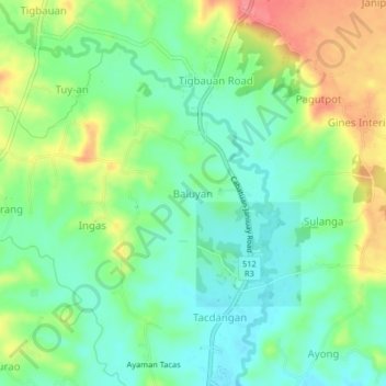 Mappa topografica Baluyan, altitudine, rilievo