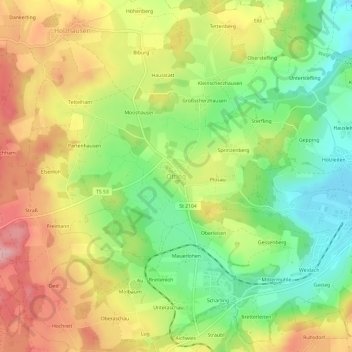 Mappa topografica Otting, altitudine, rilievo
