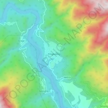Mappa topografica Yingkiong, altitudine, rilievo
