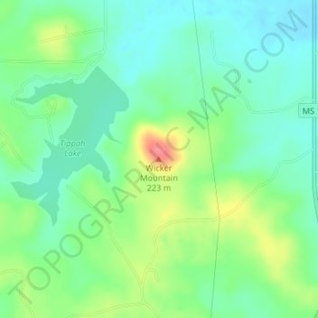 Mappa topografica Wicker Mountain, altitudine, rilievo