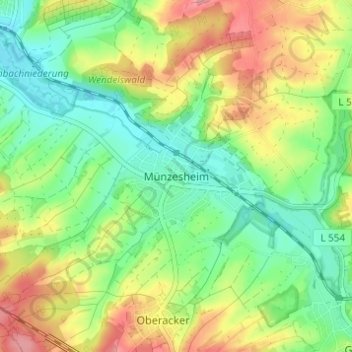 Mappa topografica Münzesheim, altitudine, rilievo