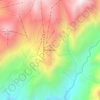 Mappa topografica Valle Nevado, altitudine, rilievo