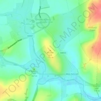 Mappa topografica Waden Hill, altitudine, rilievo