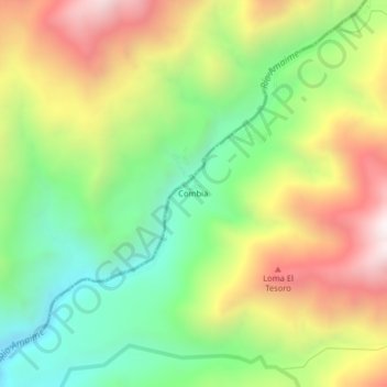Mappa topografica Combia, altitudine, rilievo