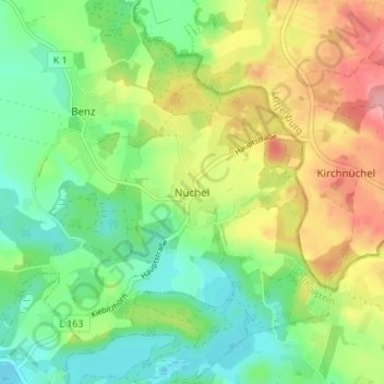 Mappa topografica Nüchel, altitudine, rilievo