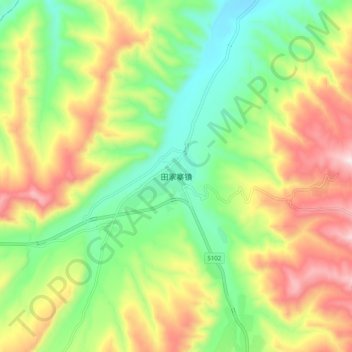 Mappa topografica 田家寨镇, altitudine, rilievo
