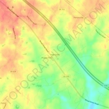 Mappa topografica Three Oaks, altitudine, rilievo