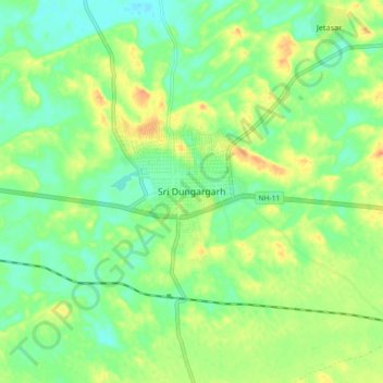 Mappa topografica Sri Dungargarh, altitudine, rilievo