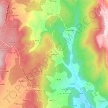 Mappa topografica Verduga, altitudine, rilievo