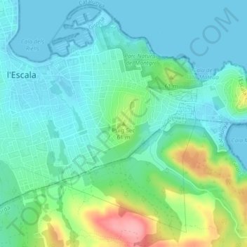 Mappa topografica Puig Sec, altitudine, rilievo