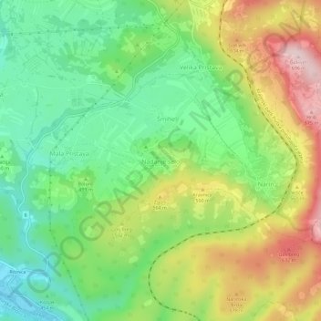 Mappa topografica Nadanje selo, altitudine, rilievo