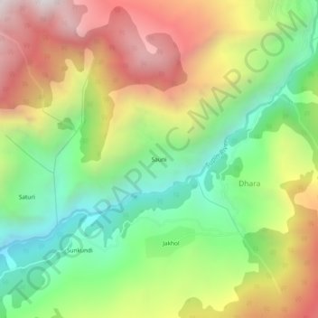 Mappa topografica Sauni, altitudine, rilievo