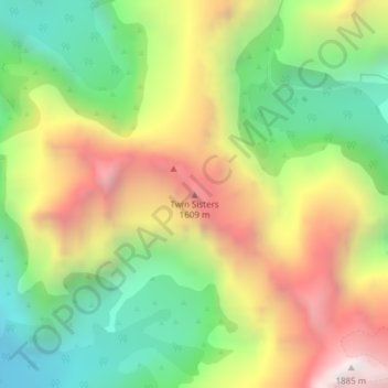 Mappa topografica Twin Sisters, altitudine, rilievo