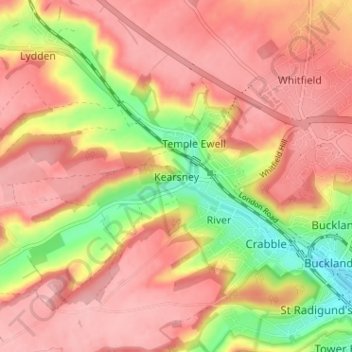 Mappa topografica Kearsney, altitudine, rilievo