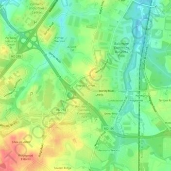 Mappa topografica Shipley Corner, altitudine, rilievo