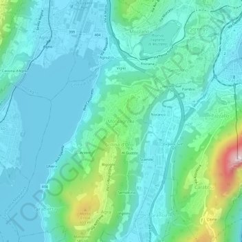 Mappa topografica Montagnola, altitudine, rilievo