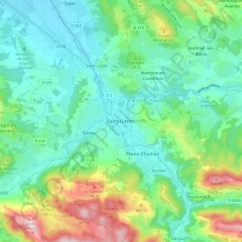 Mappa topografica Saint-Girons, altitudine, rilievo