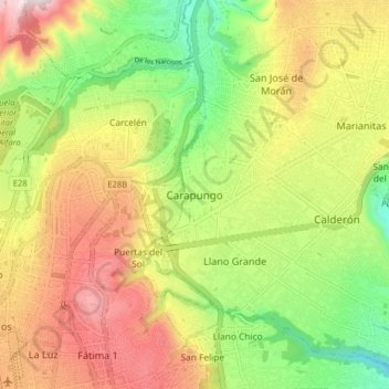 Mappa topografica Carapungo, altitudine, rilievo