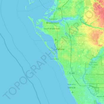Mappa topografica Saint Armands Key, altitudine, rilievo