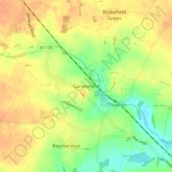 Mappa topografica Garvestone, altitudine, rilievo