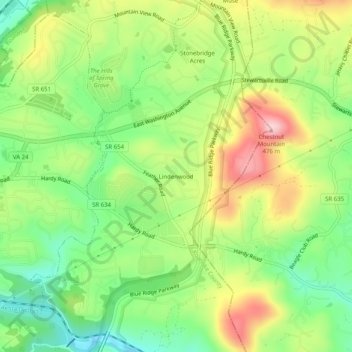 Mappa topografica Lindenwood, altitudine, rilievo