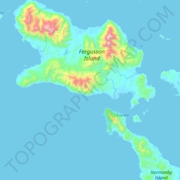 Mappa topografica D’Entrecasteaux Islands, altitudine, rilievo