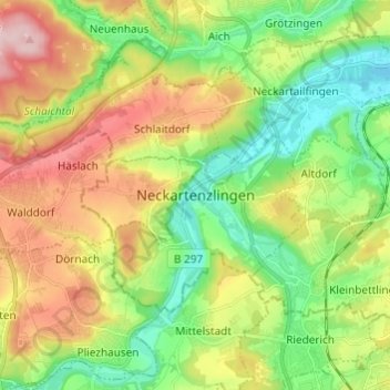 Mappa topografica Neckartenzlingen, altitudine, rilievo