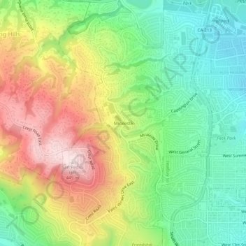 Mappa topografica Miraleste, altitudine, rilievo