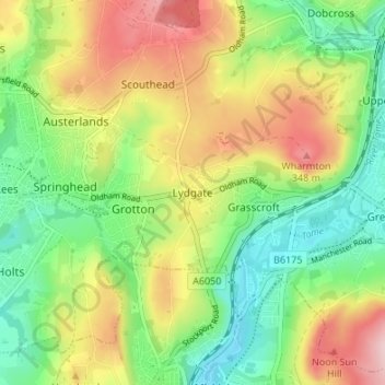 Mappa topografica Lydgate, altitudine, rilievo