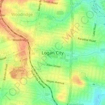 Mappa topografica Logan City, altitudine, rilievo
