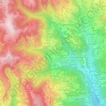 Mappa topografica Vanzi, altitudine, rilievo