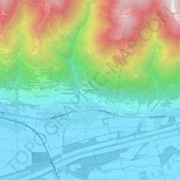 Mappa topografica Pianrestello, altitudine, rilievo