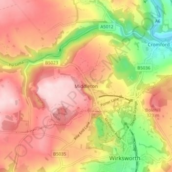 Mappa topografica Middleton, altitudine, rilievo