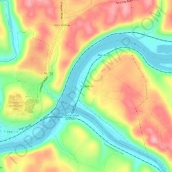 Mappa topografica Schenley, altitudine, rilievo