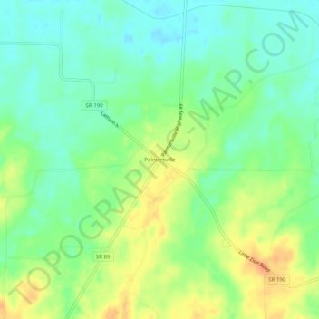 Mappa topografica Palmersville, altitudine, rilievo