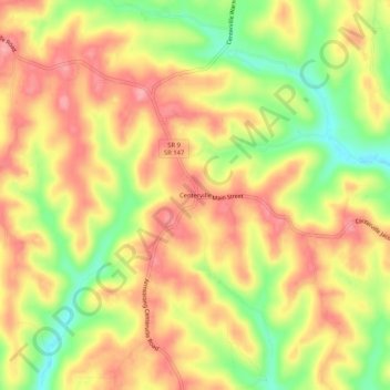 Mappa topografica Centerville, altitudine, rilievo