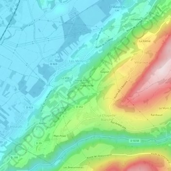 Mappa topografica Combe Verte, altitudine, rilievo