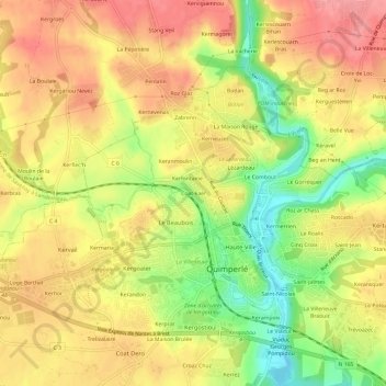 Mappa topografica Coat-kaër, altitudine, rilievo