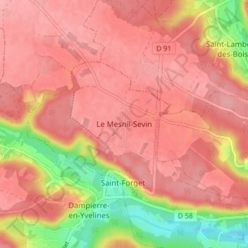 Mappa topografica Le Mesnil-Sevin, altitudine, rilievo