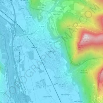 Mappa topografica Le Péage, altitudine, rilievo