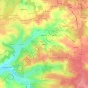 Mappa topografica Lalande, altitudine, rilievo