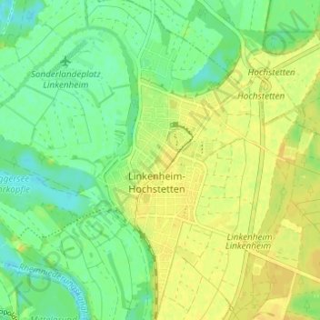 Mappa topografica Linkenheim-Hochstetten, altitudine, rilievo