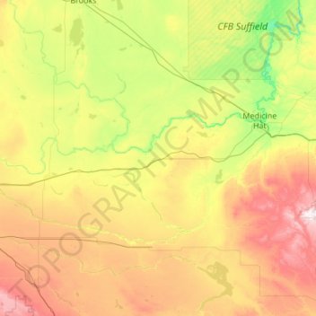 Mappa topografica Bow Island (town), altitudine, rilievo